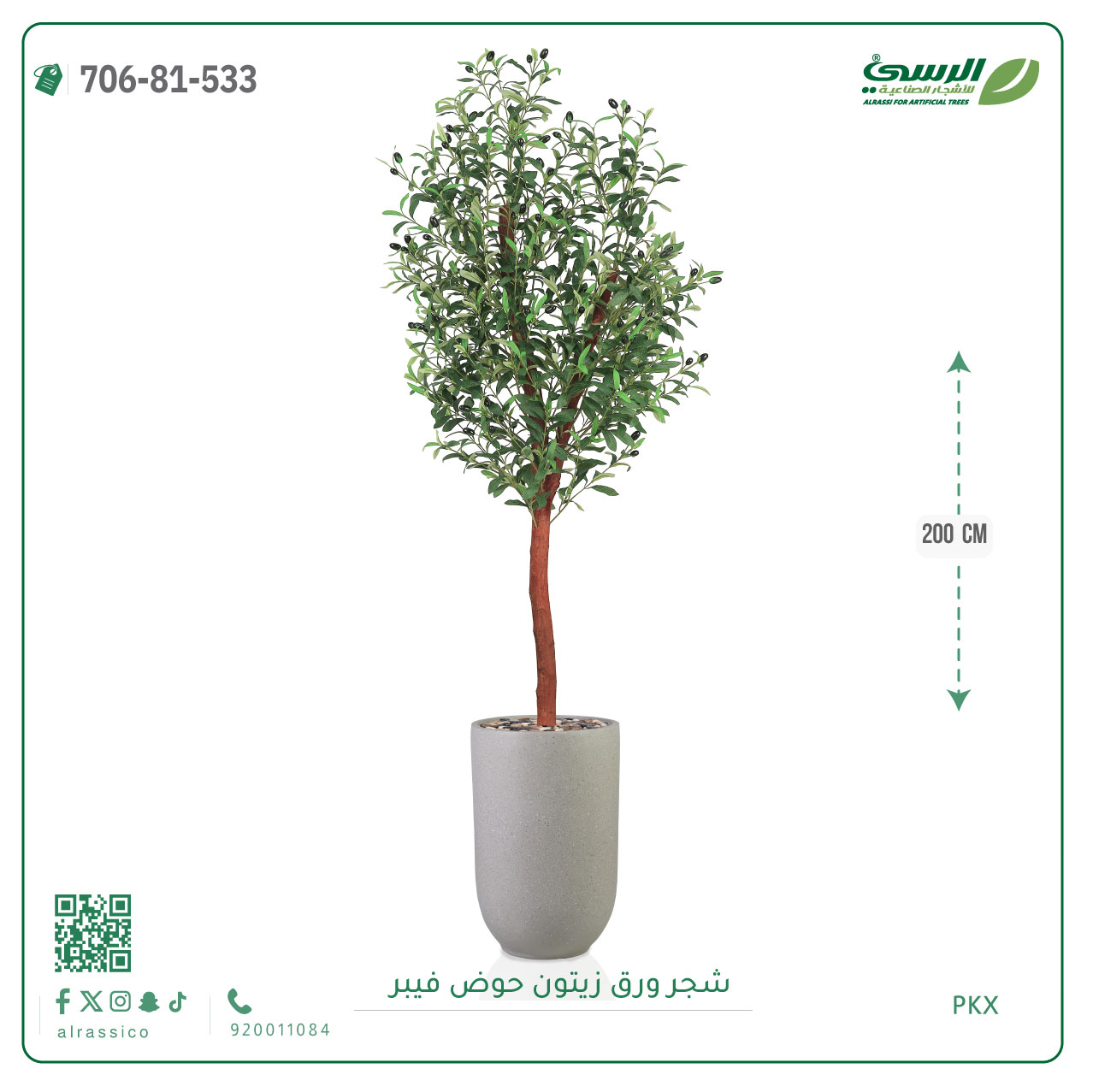  شجرة الزيتون الصناعية (ارتفاع 200 سم) حوض فيبر 