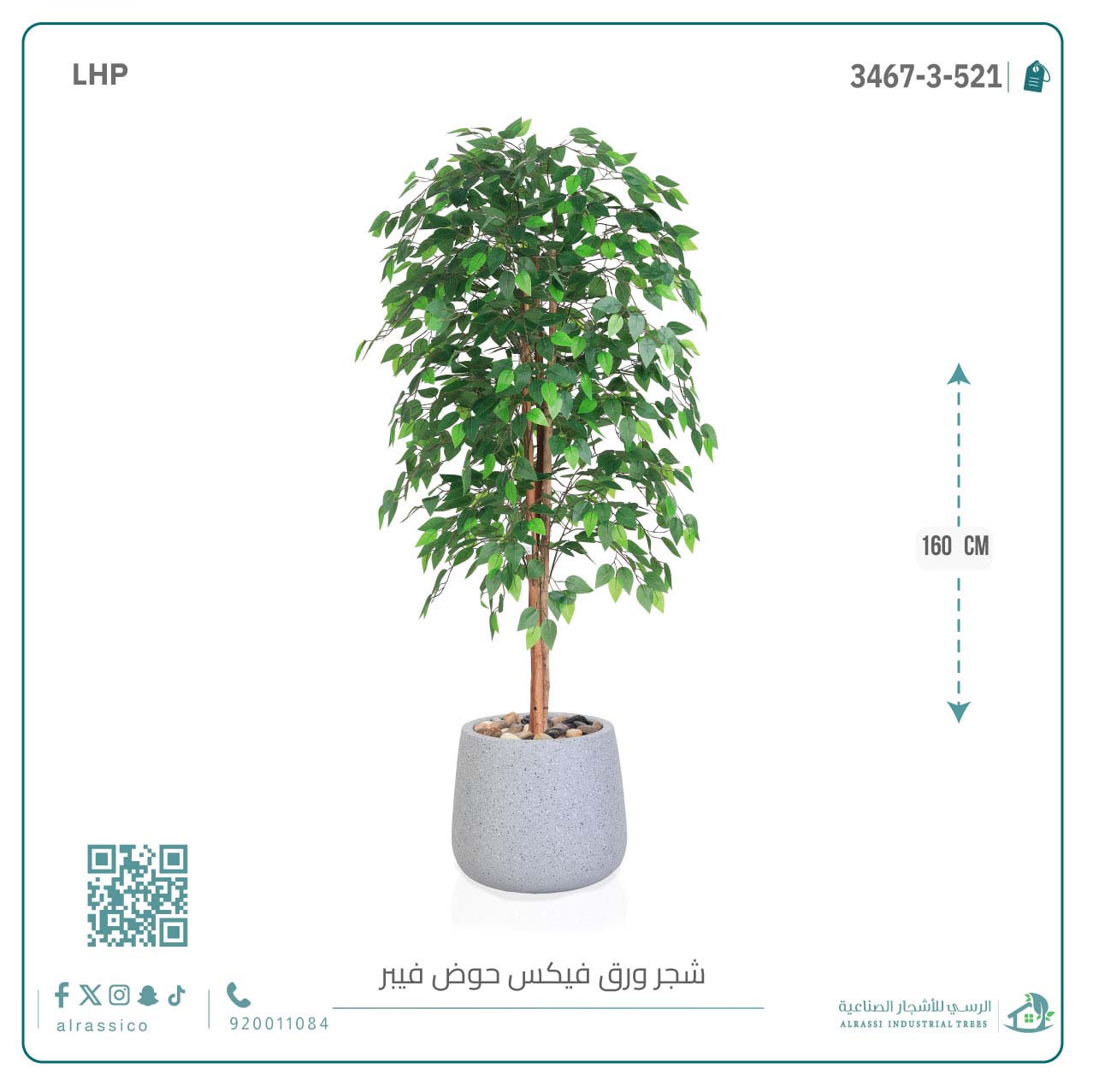   شجرة ورق فيكس اصطناعية بمركن فيبر بيضاوى 