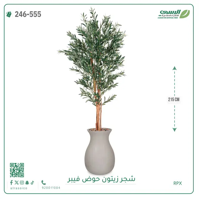  شجر زيتون صناعية ( ارتفاع 215 سم ) حوض فيبر 