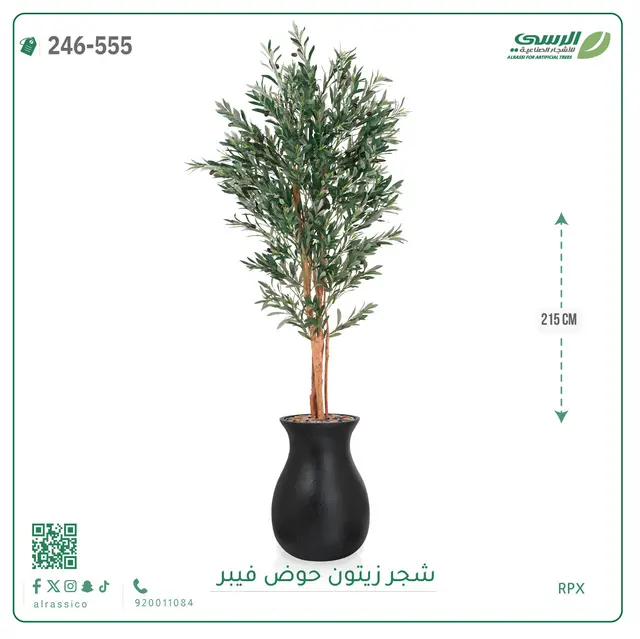  شجر زيتون صناعية ( ارتفاع 215 سم ) حوض فيبر 
