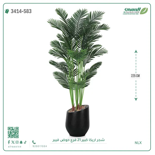  شجرة أريكا صناعية 21 فرع (ارتفاع 225 سم) حوض فيبر 
