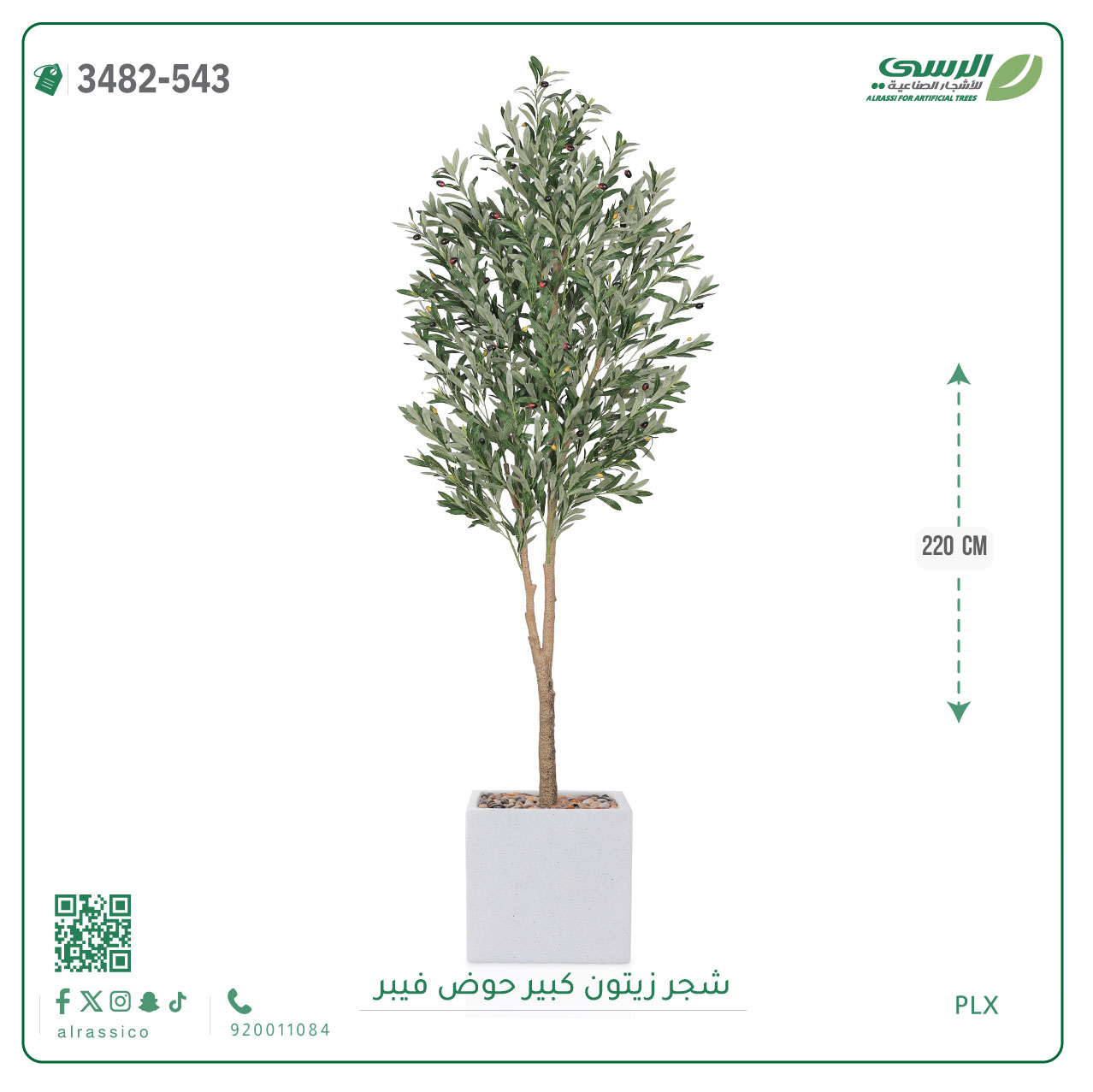  شجرة زيتون صناعية ( ارتفاع 220 سم ) حوض فيبر 