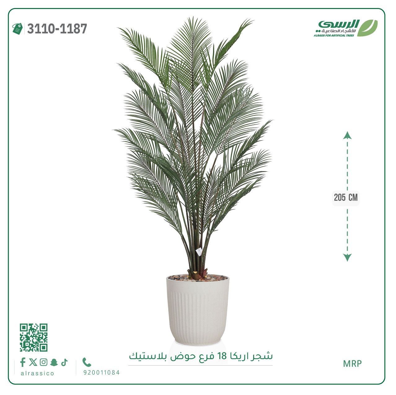  شجر اريكا صناعية ( ارتفاع 205 سم ) حوض بلاستك 