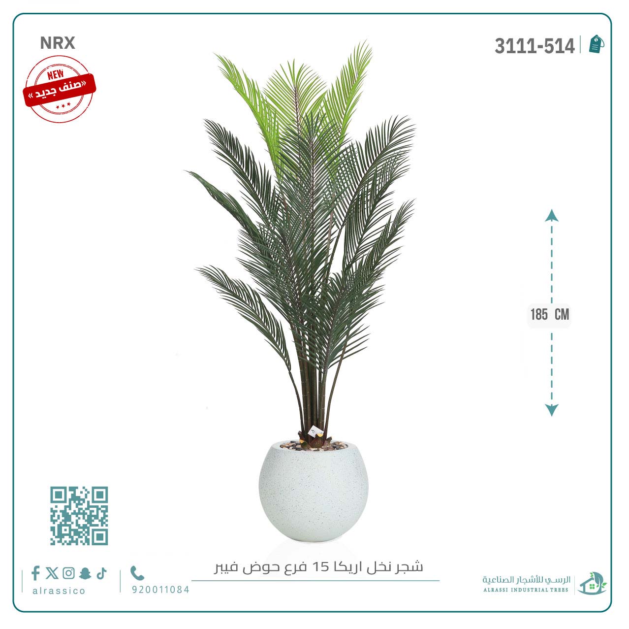  شجرة أريكا اصطناعية (15 فرع) بمركن فيبر دائرى 