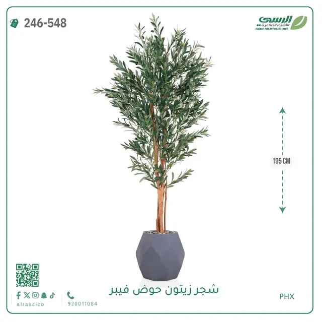  شجر زيتون صناعية ( ارتفاع 195 سم ) حوض فيبر 