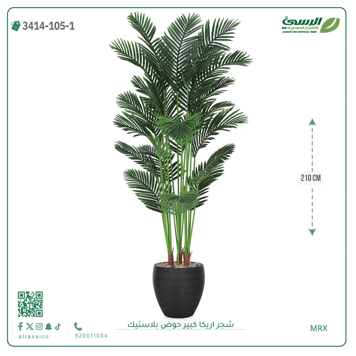  شجر أريكا صناعية ( ارتفاع 210 سم ) حوض بلاستك 
