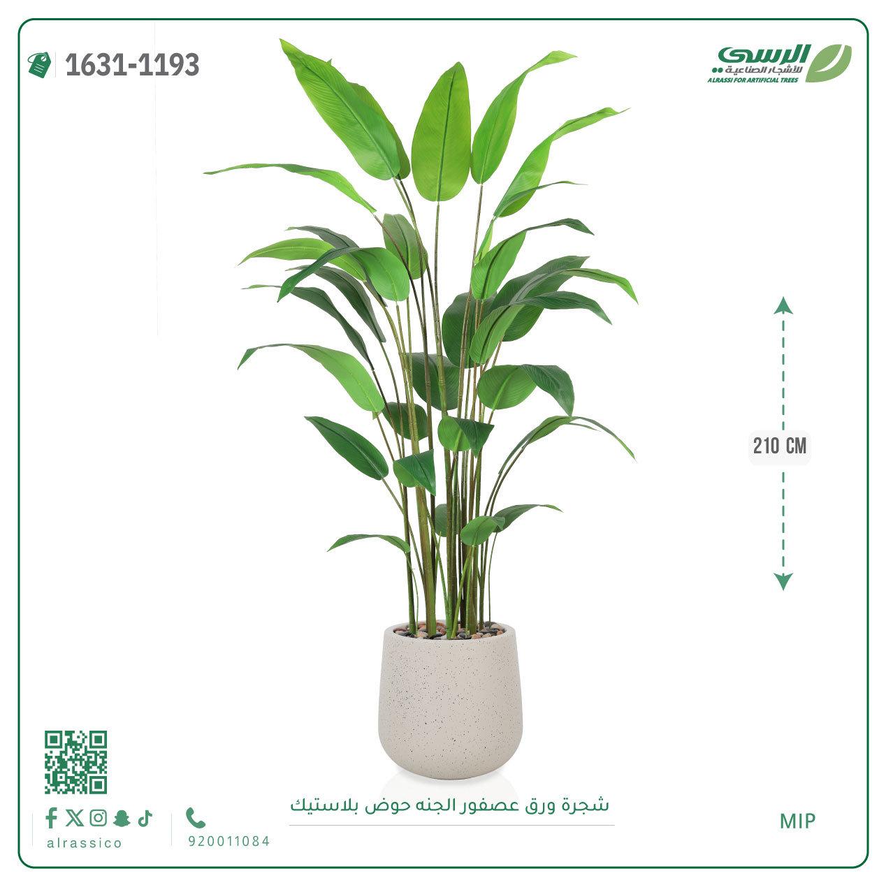  شجرة عصفور الجنة اصطناعية ( ارتفاع 210 سم ) حوض بلاستيك 