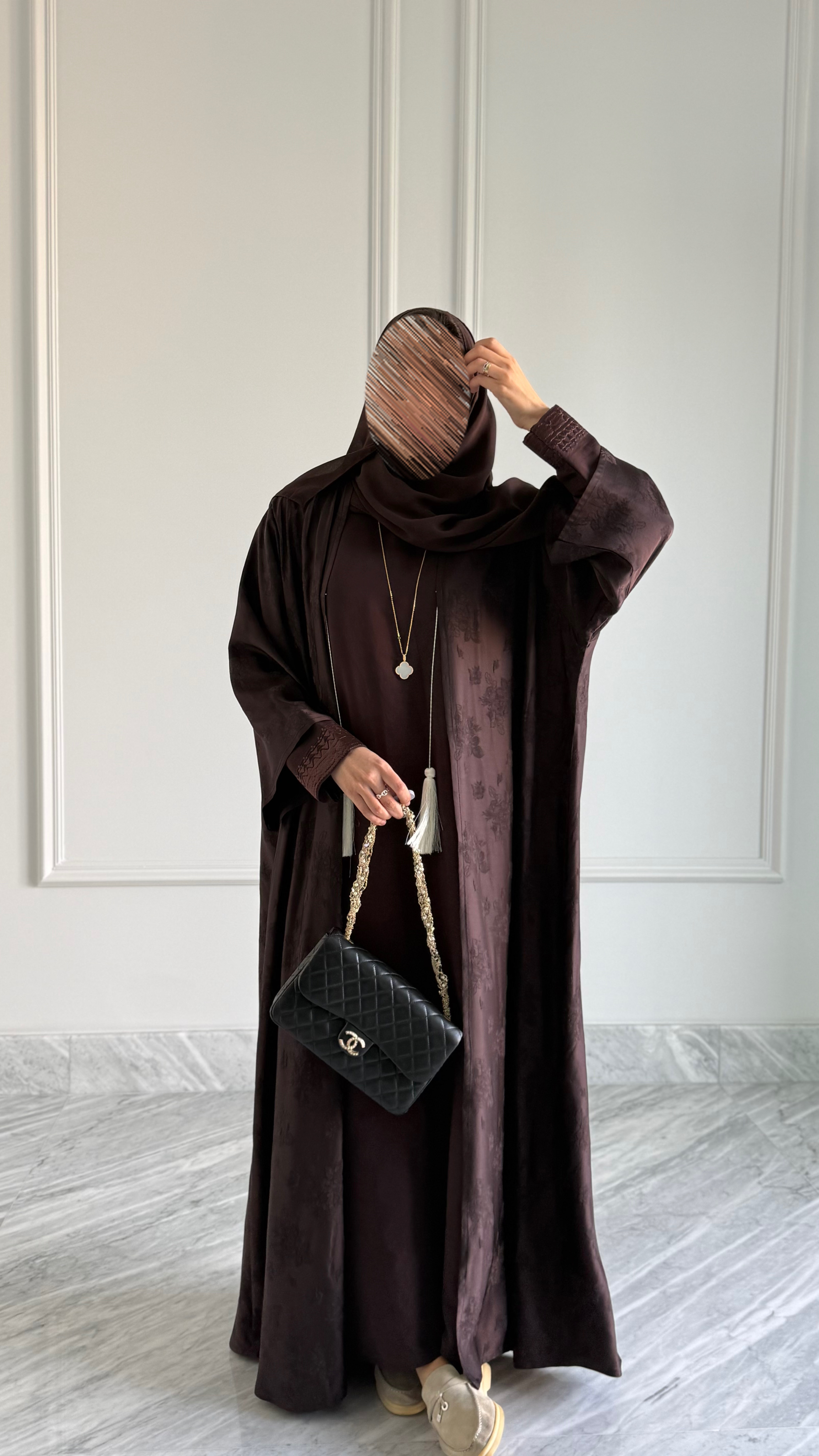 two-piece abaya set brown