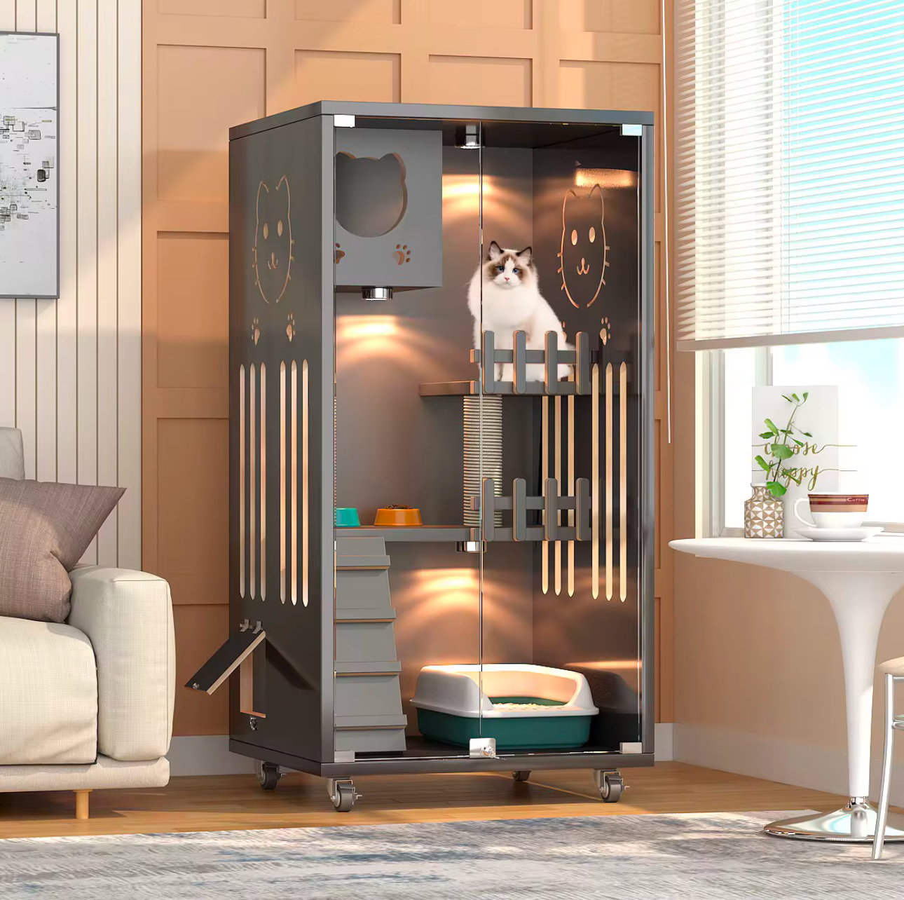  فيلا فاخرة بتصميم عصري وراقي للقطط مقاس 60cm*60cm*125cm 
