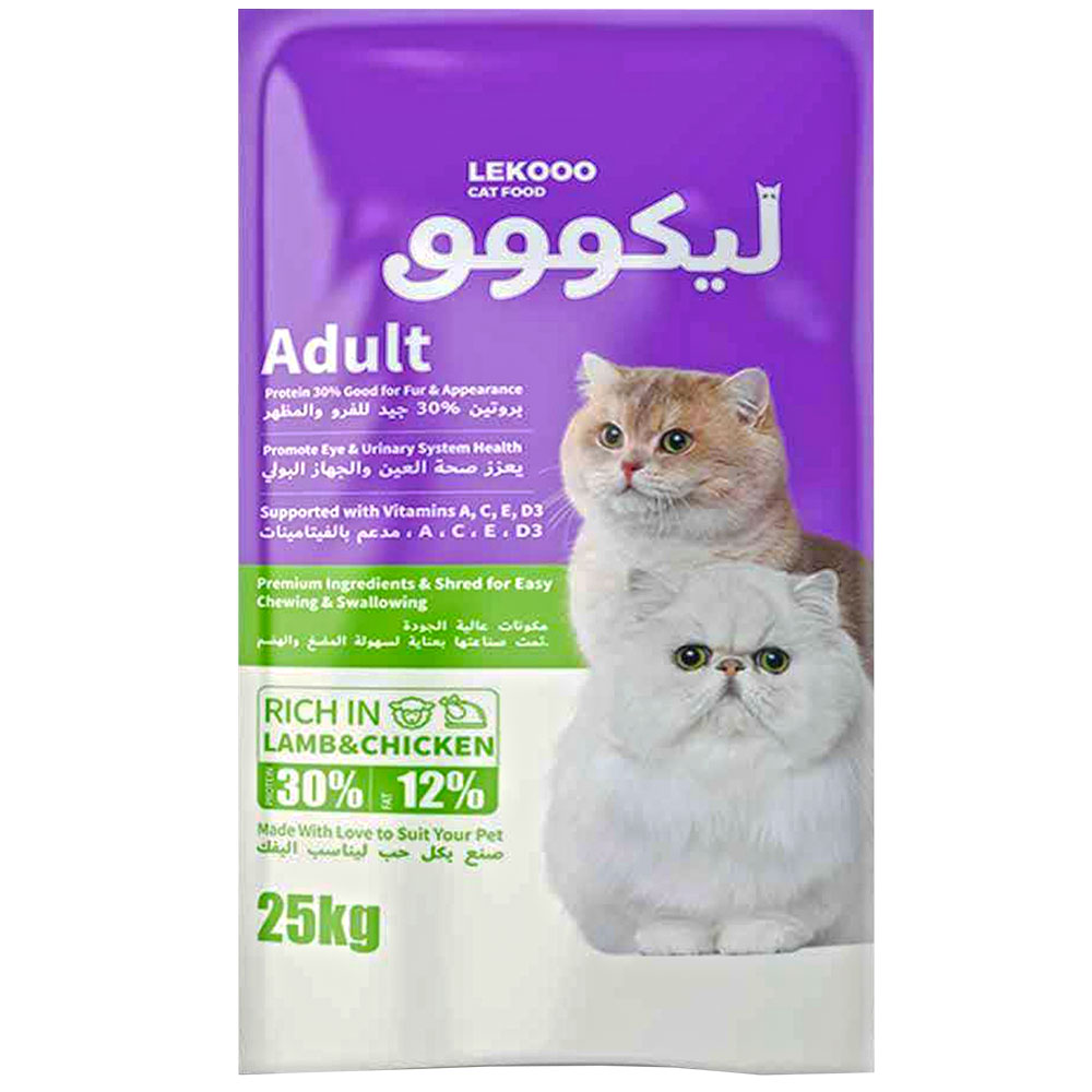  ليكووو طعام جاف بنكهة الدجاج ولحم الضأن للقطط البالغة 25كجم 