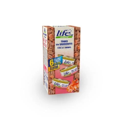  لايف كات معلبات اقتصادية بنكهة التونه مع الجمبري للقطط 6x50g 