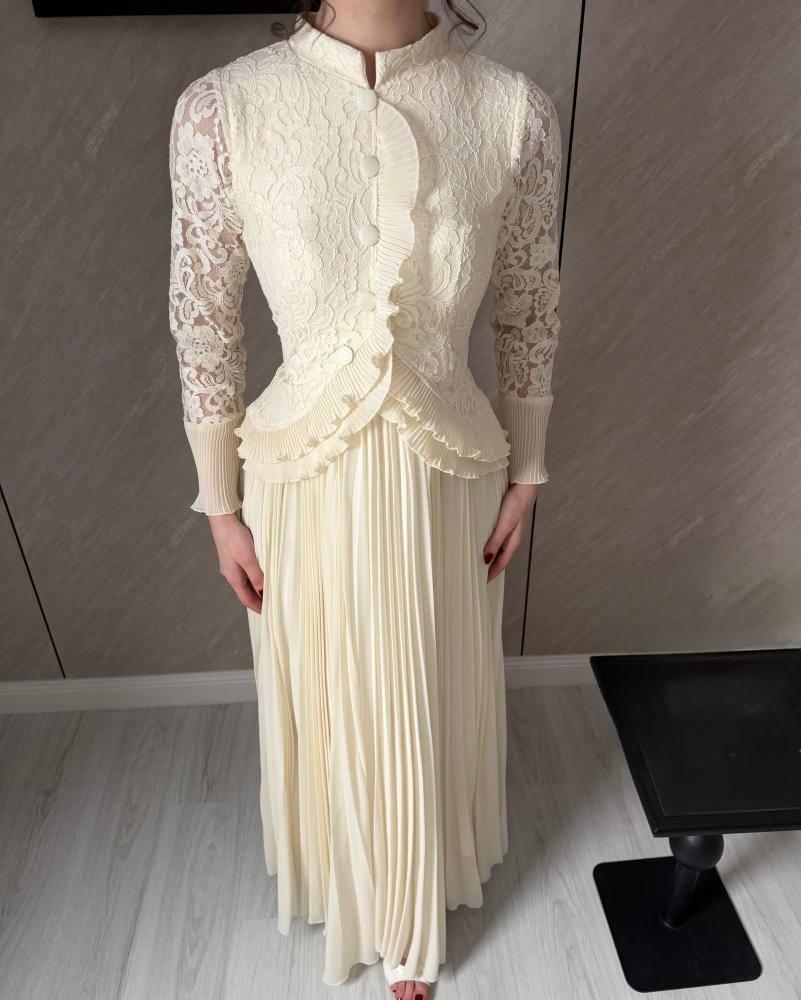 فستان عيد انيق بأكمام دانتيل طويلة - XXXL/16 - تغليف 14