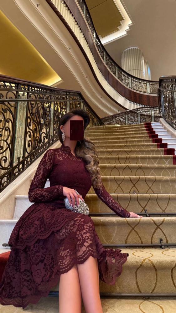 فستان  بورغندي دانتيل - L