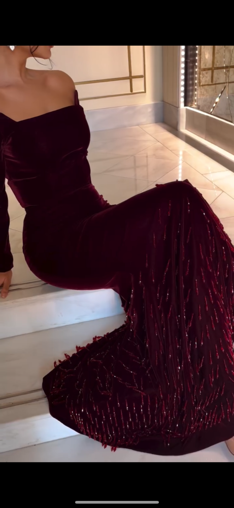 فستان مخمل عودي فخم - XXXL/16