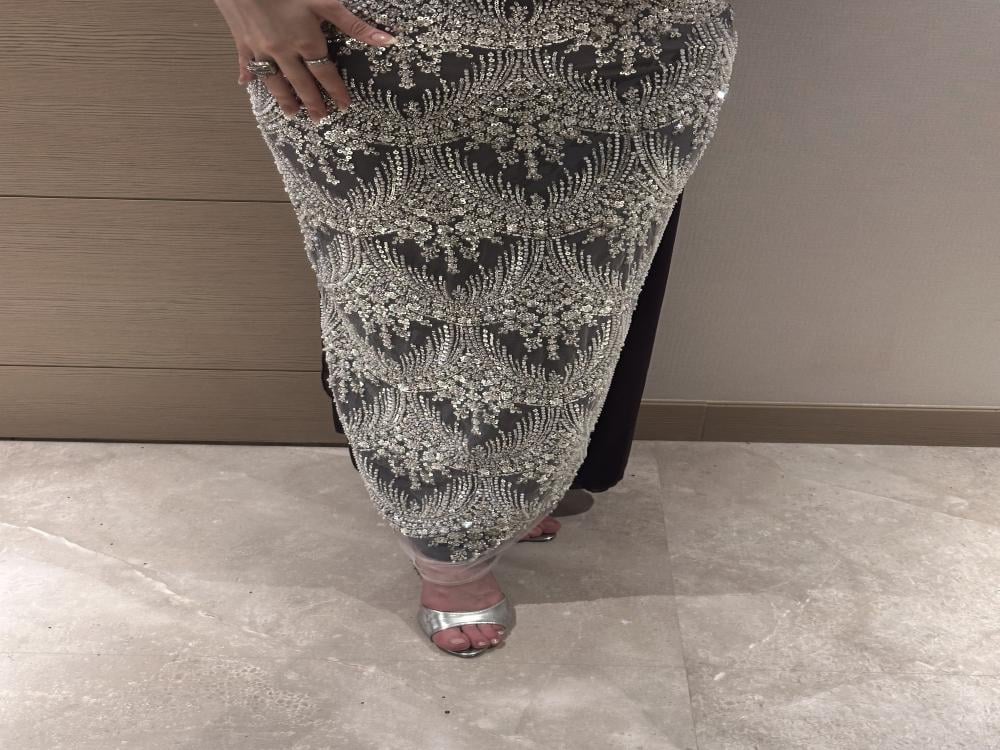 فستان سهرة أنيق بتطريز كريستال وشال طويل - XXXL/16