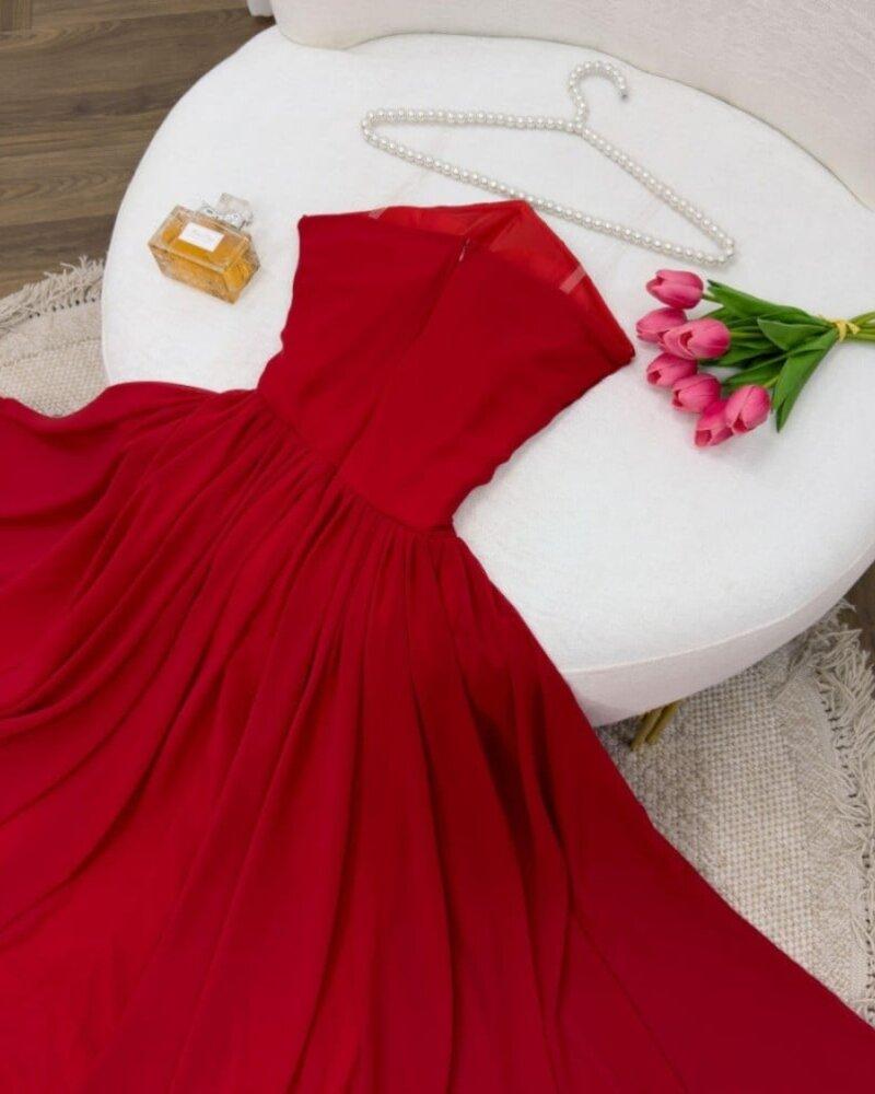 فستان سهرة أحمر طويل بتصميم أنيق - XXXL/16