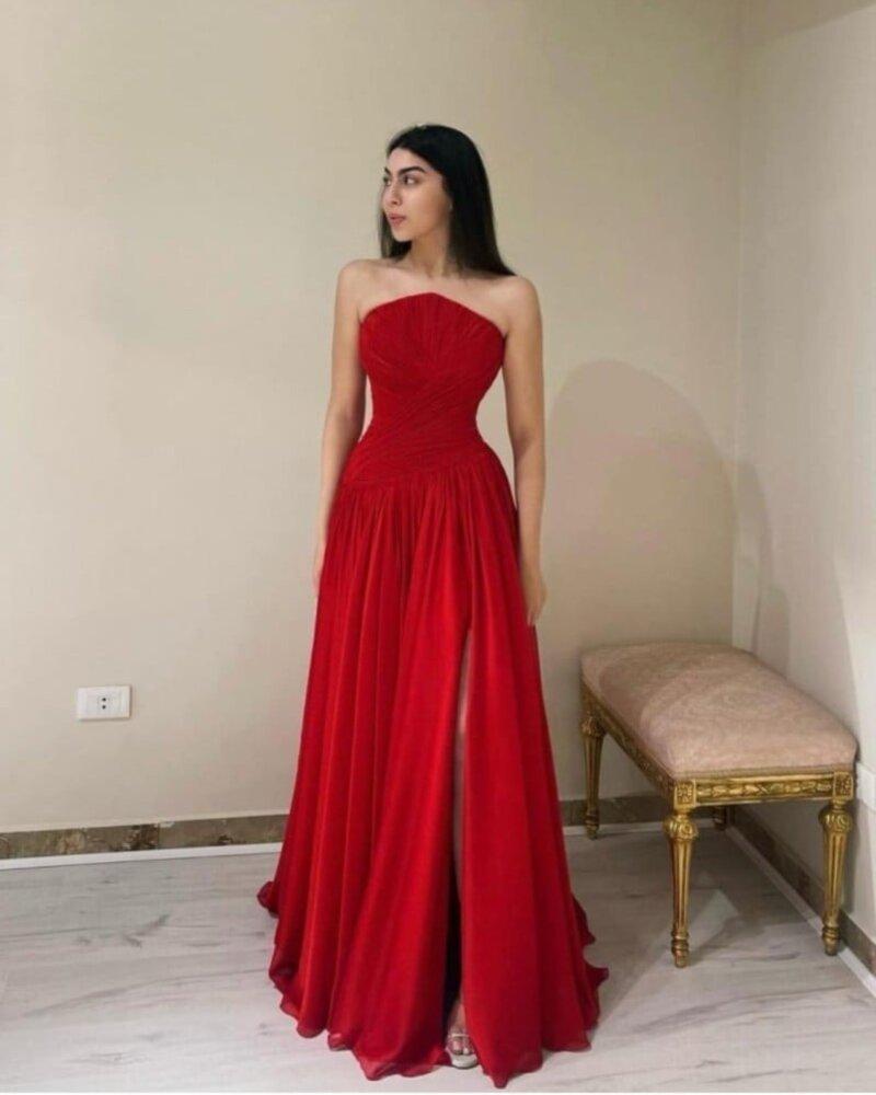 فستان سهرة أحمر طويل بتصميم أنيق - XXXL/16