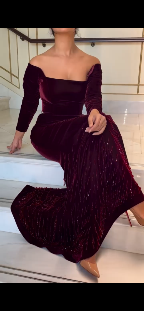 فستان مخمل عودي فخم - XXXL/16