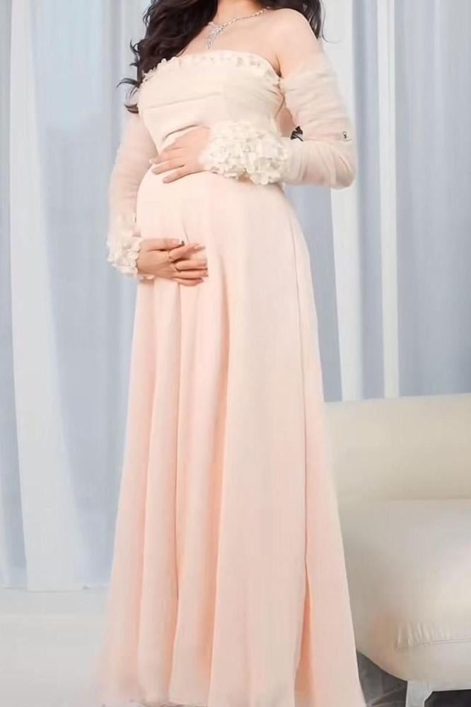 فستان حوامل ناعم اوف شولدر لون بيج - 3XL