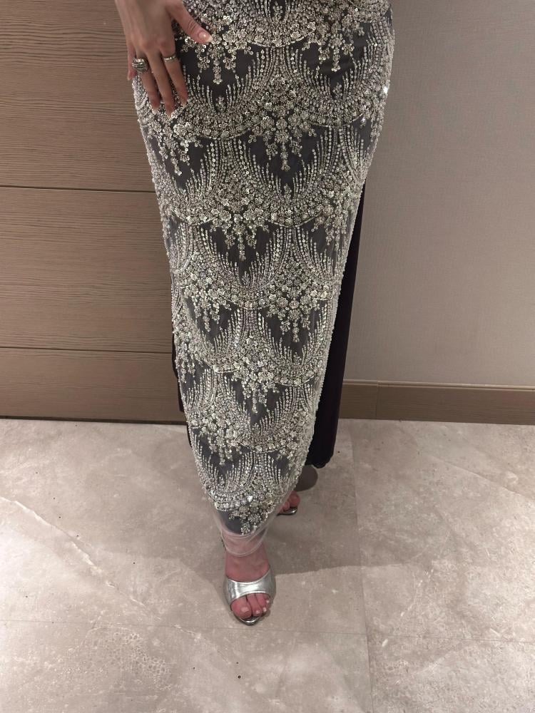 فستان سهرة أنيق بتطريز كريستال وشال طويل - XXXL/16