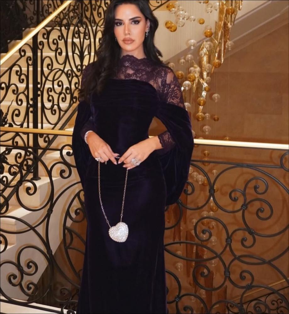 فستان ناعم بأكمام دانتيل لون  ليلكي - XXXL/16