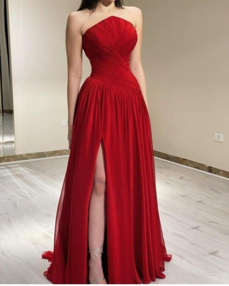 فستان سهرة أحمر طويل بتصميم أنيق - XXXL/16