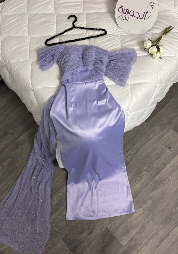 فستان سهره فخم ماسك عالجسم بشال من الجنب - XXXL