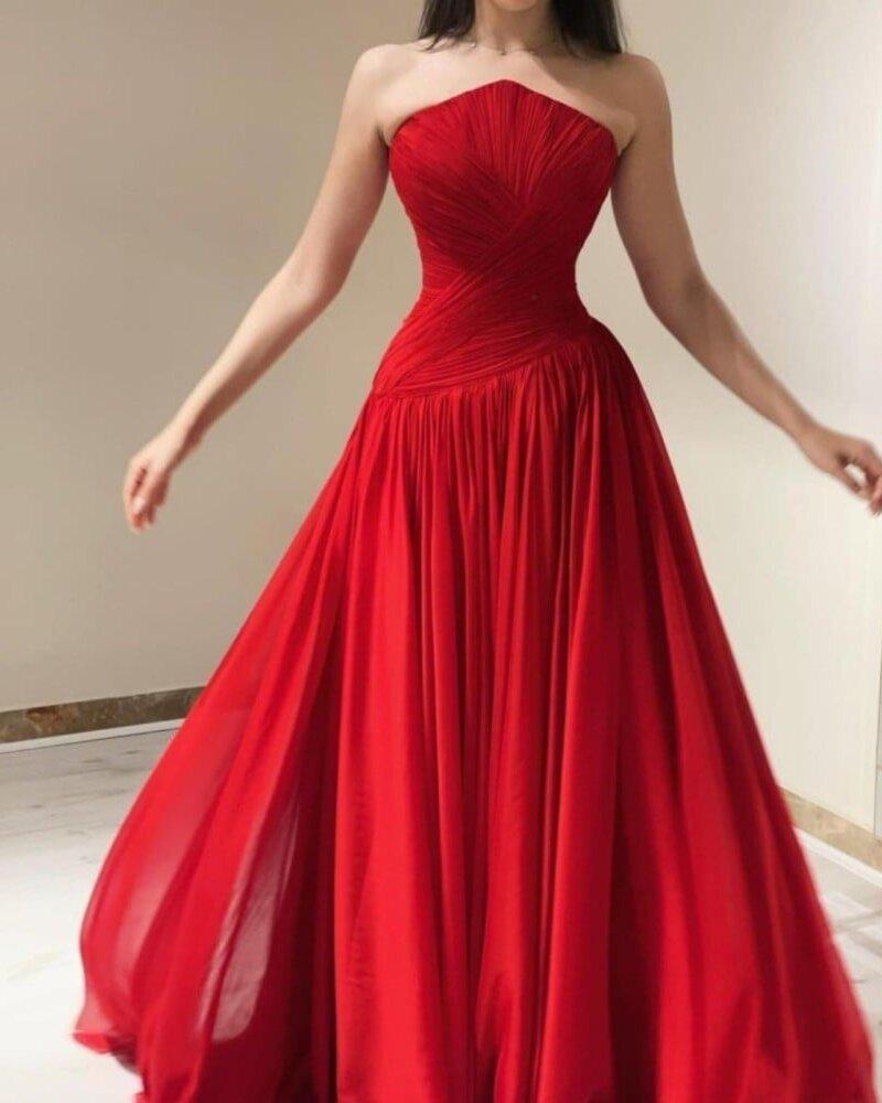 فستان سهرة أحمر طويل بتصميم أنيق - XXXL/16