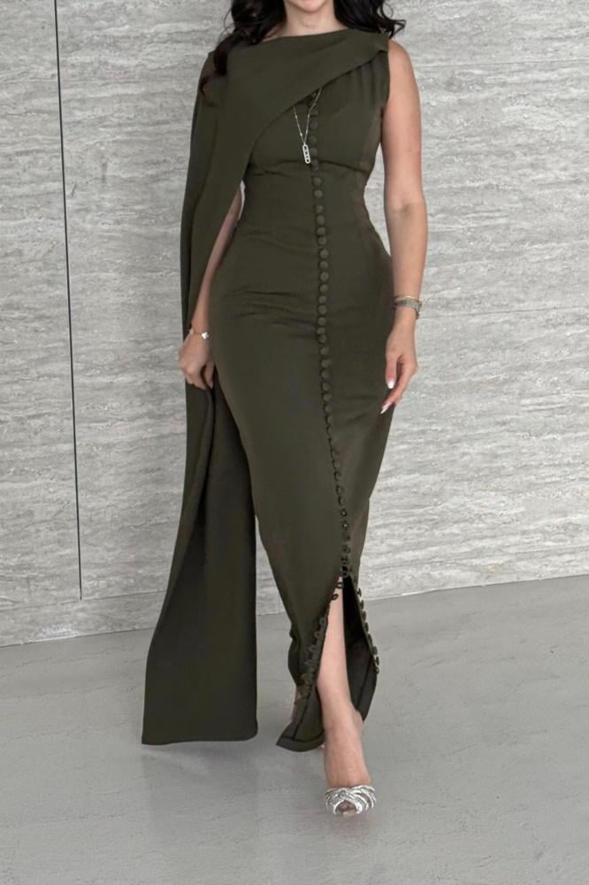 فستان ناعم كاب لون أخضر داكن - 3XL