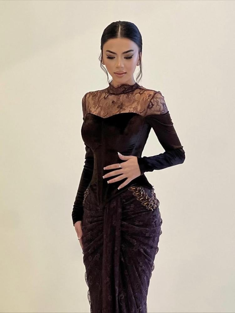 فستان الدانتيل المخملي - 3XL