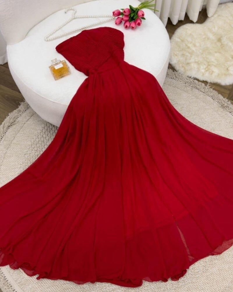 فستان سهرة أحمر طويل بتصميم أنيق - XXXL/16