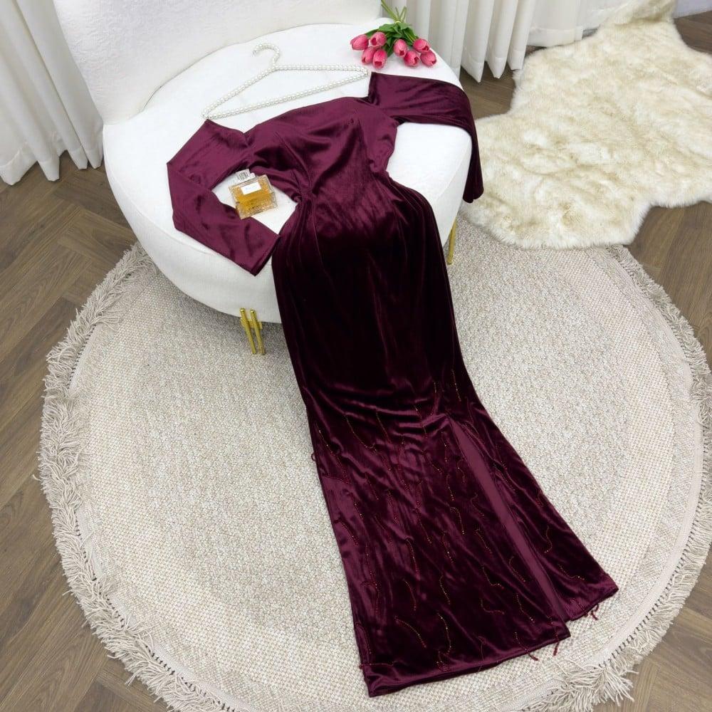 فستان مخمل عودي فخم - XXXL/16