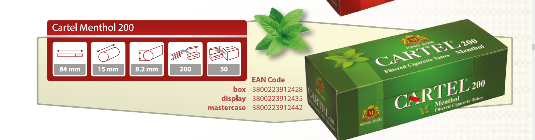  أنبوب سجائر كارتيلا 200 أنبوب (فلتر نعناع ) 