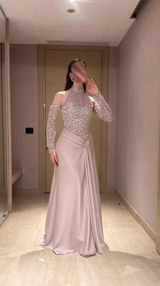  فستان سهرة تفته حرير المزين بالكلفه مطرزه من ROSE FASHION  