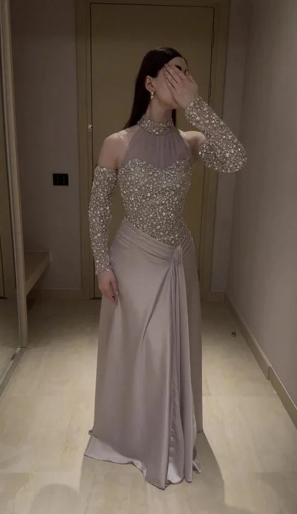  فستان سهرة تفته حرير المزين بالكلفه مطرزه من ROSE FASHION  