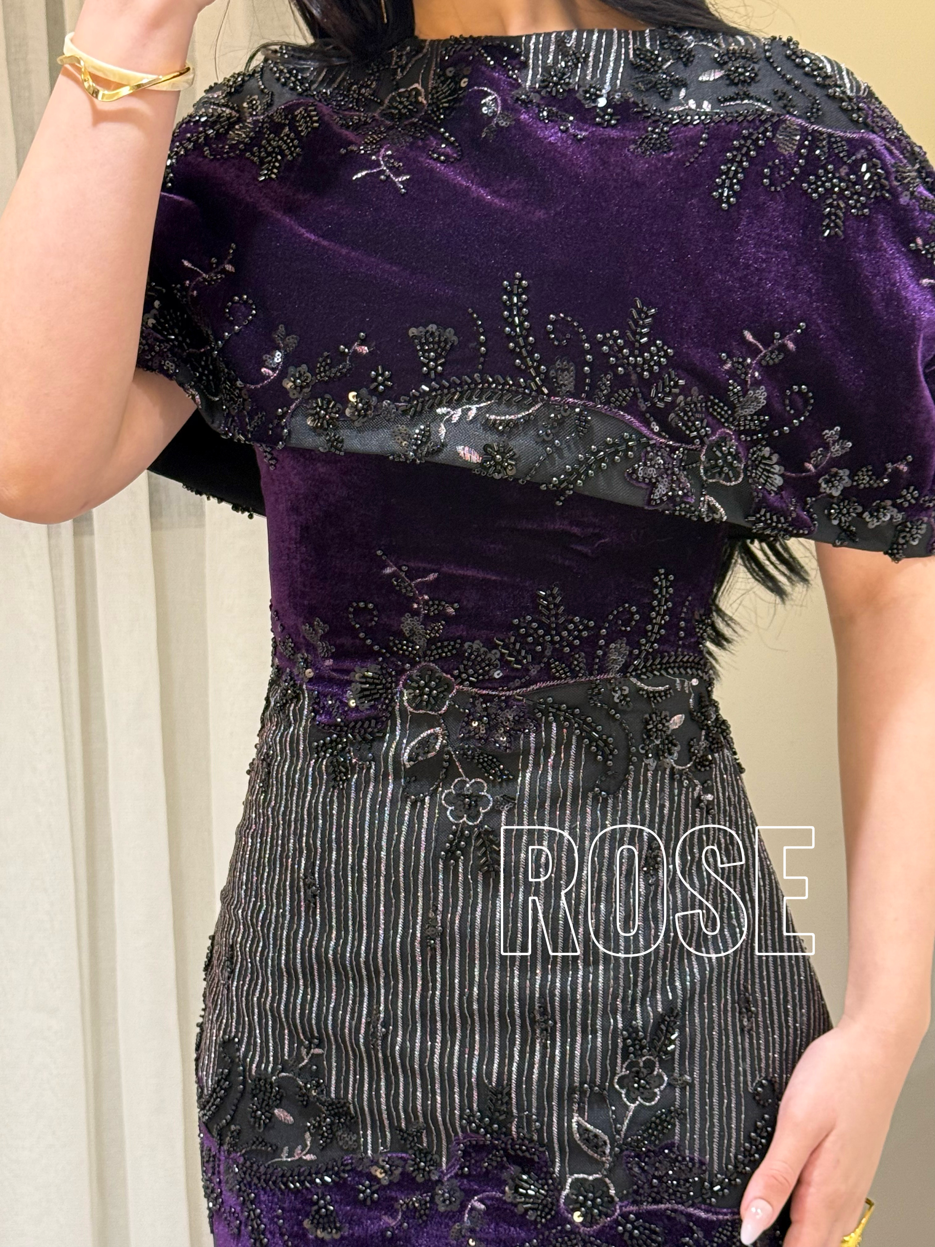   فستان سهرة موف مخمل بتطريز فاخر من ROSE FASHION  