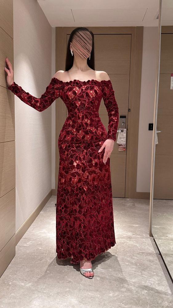   فستان سهرة اوف شولدر احمر من ROSE FASHION  