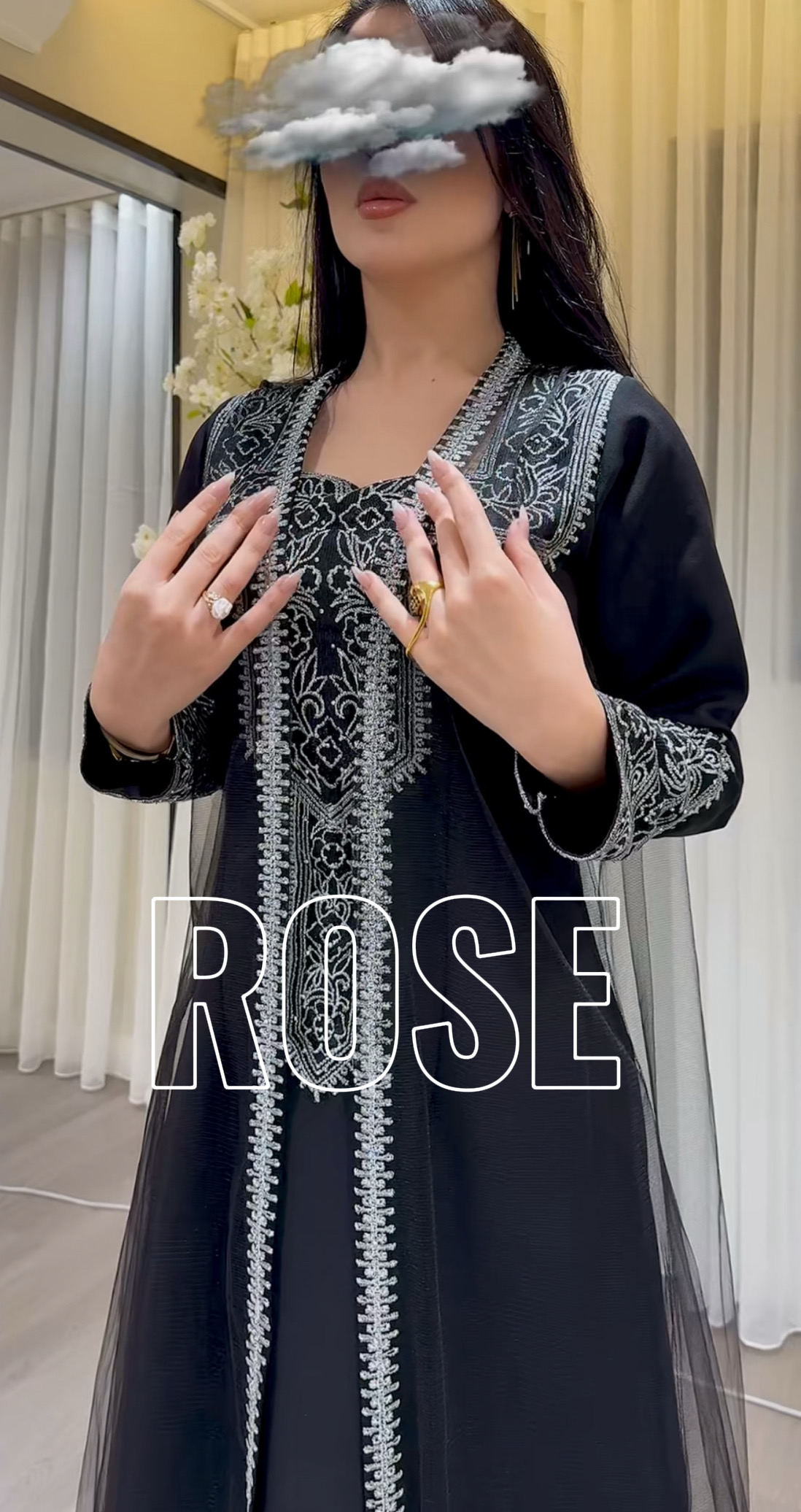   جلابية سهرة أسود بتطريز ملكي فاخر من ROSE FASHION  