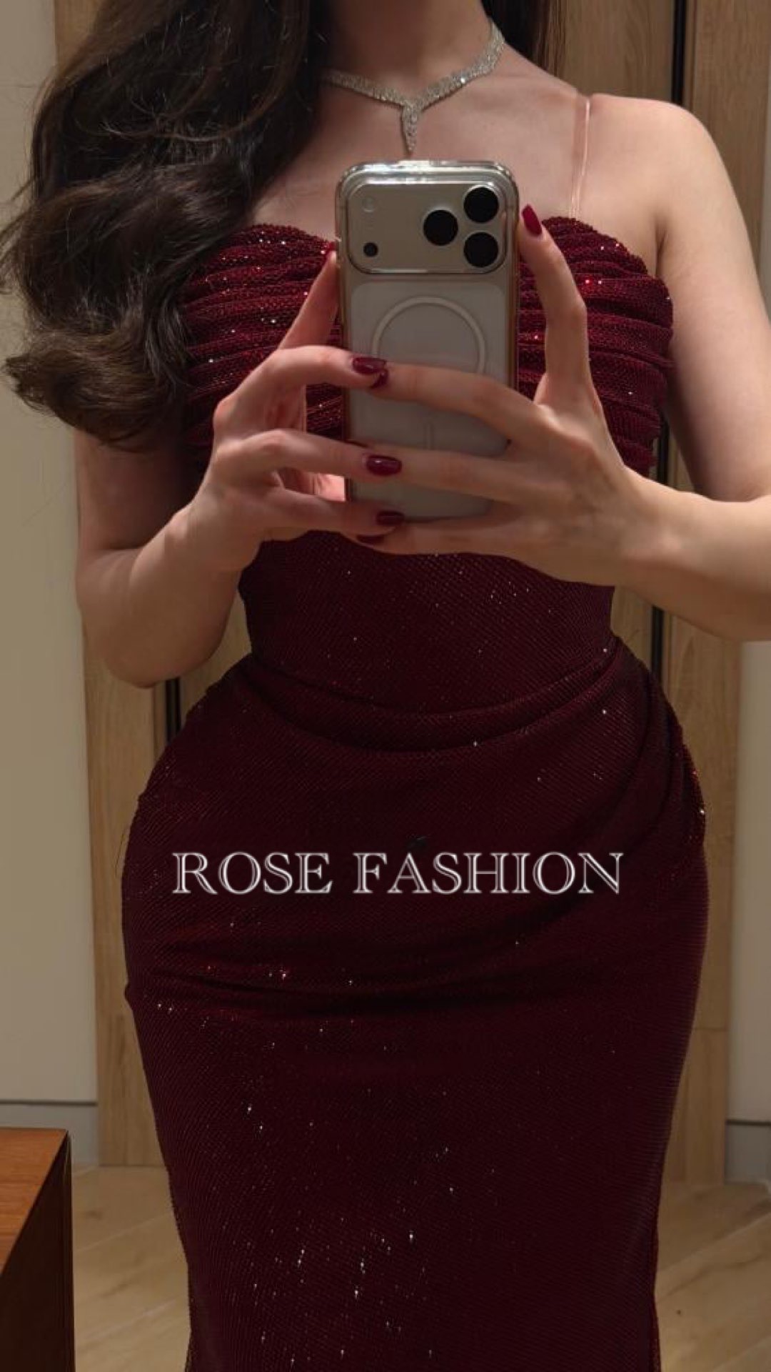  فستان سهرة خمري لامع بقصة حورية - ROSE FASHION  