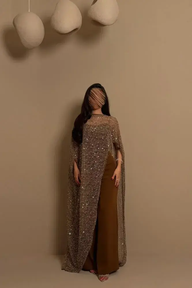  طقم سهرة بنطال مع كاب طويل 