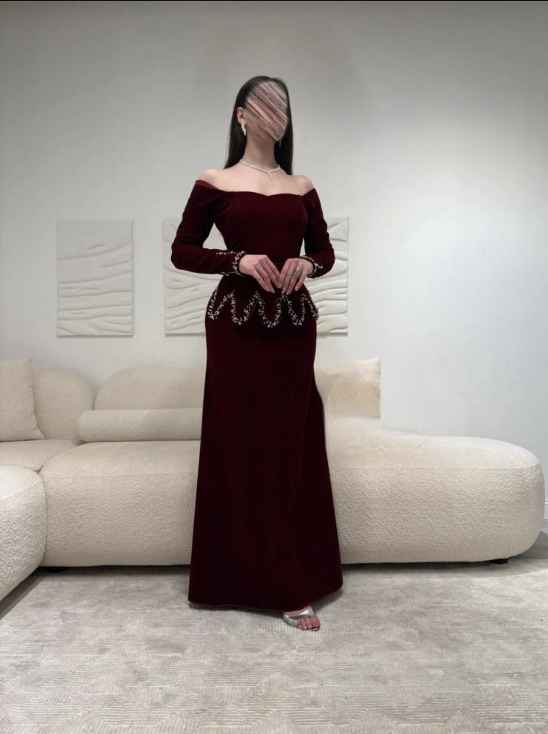  فستان سهره خمري مخمل 