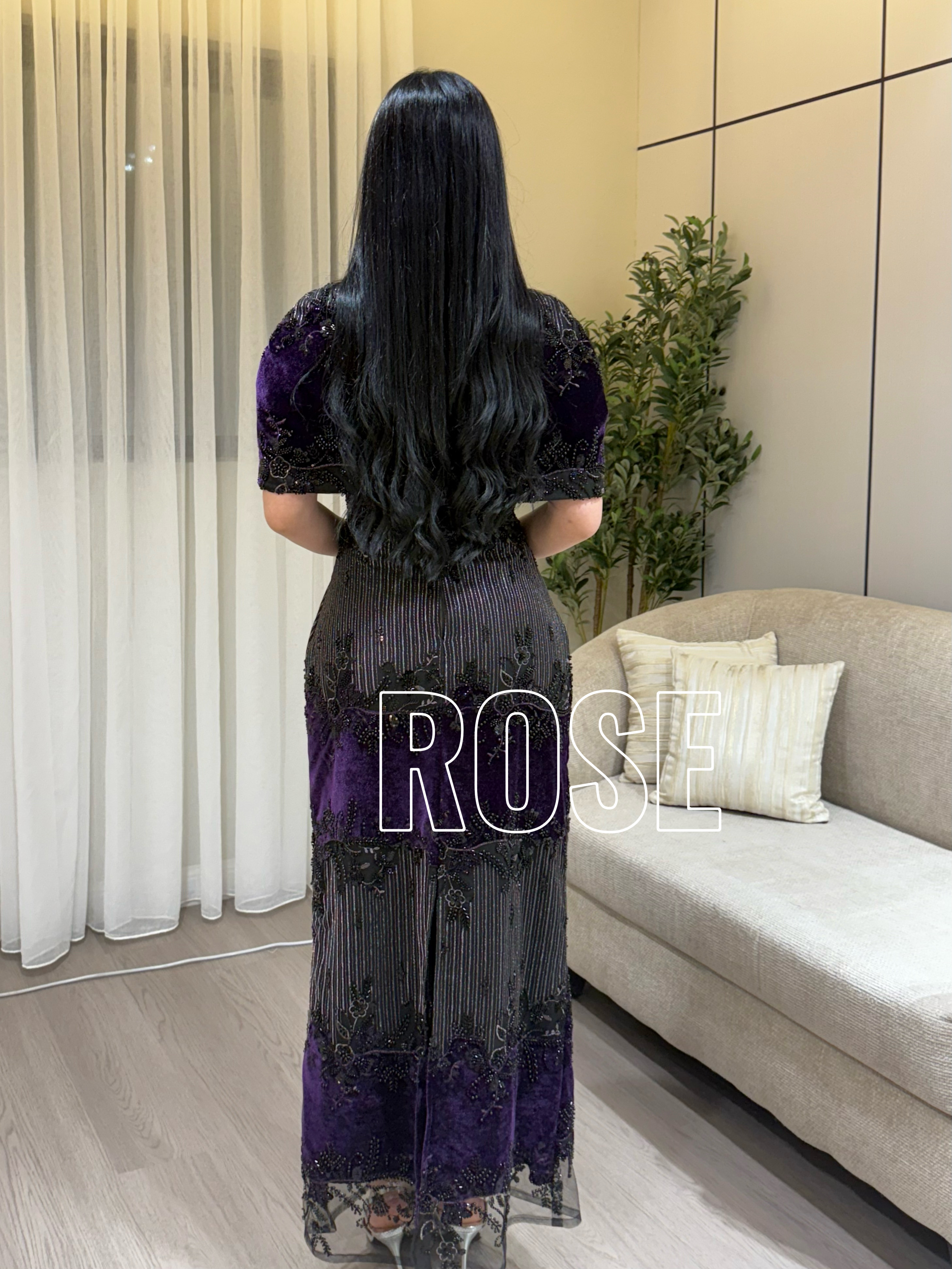   فستان سهرة موف مخمل بتطريز فاخر من ROSE FASHION  
