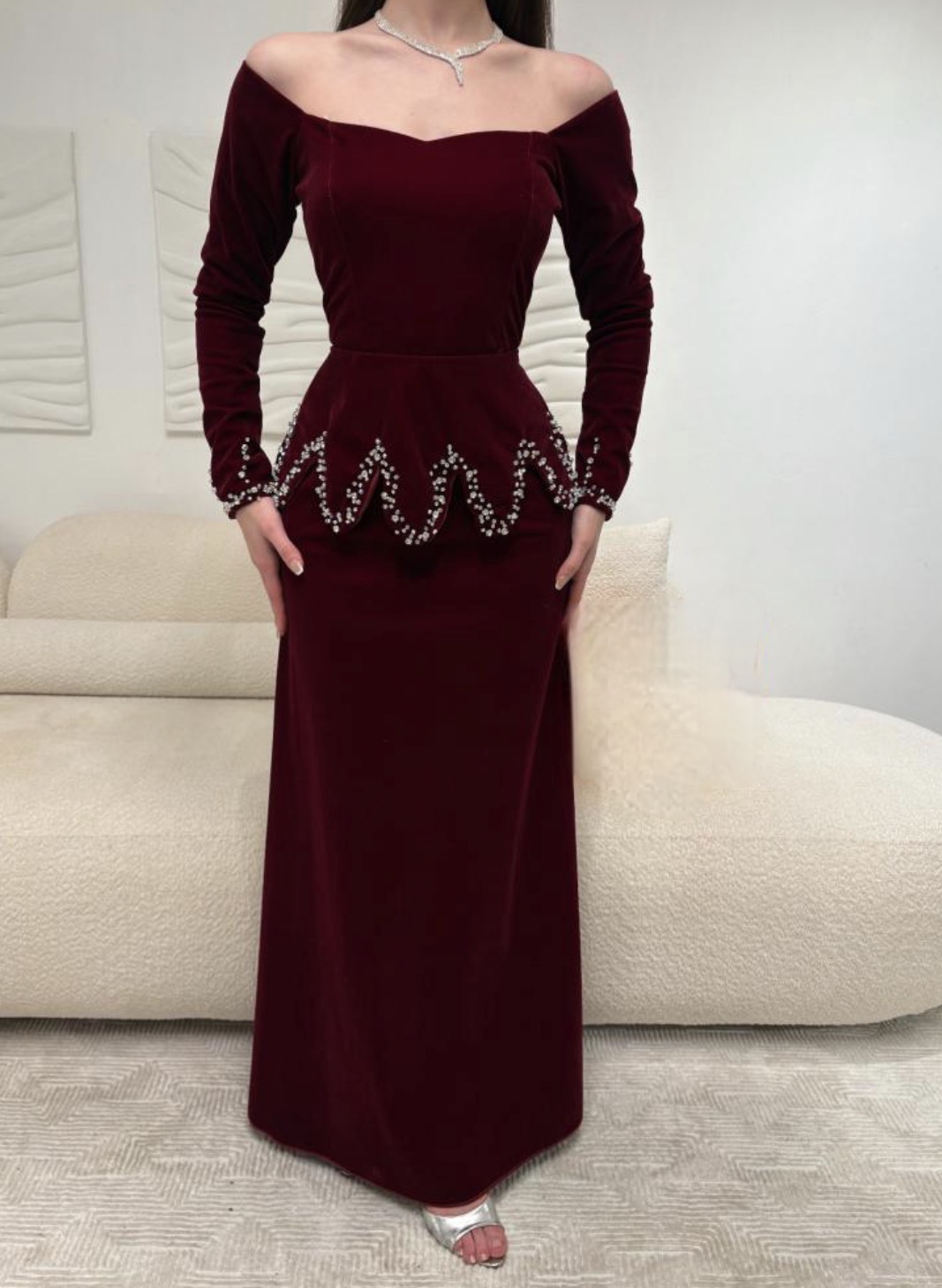  فستان سهره خمري مخمل 