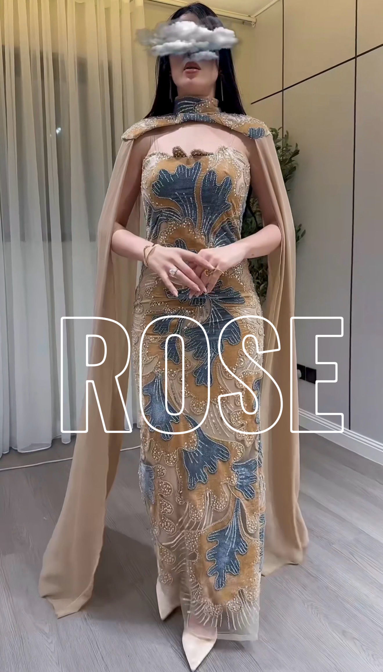  فستان سهرة ملكي مع كاب طويل من ROSE FASHION  