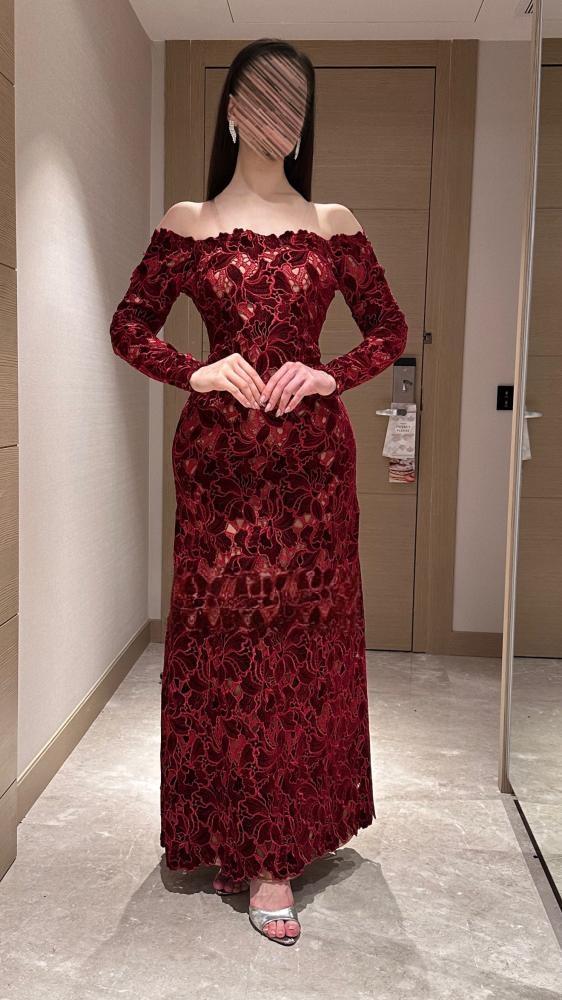   فستان سهرة اوف شولدر احمر من ROSE FASHION  