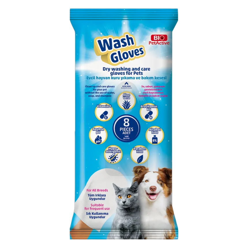 Bio PetActive Wash Gloves Dry Cleaning and Care 8 Pcs for Cats & Dogs