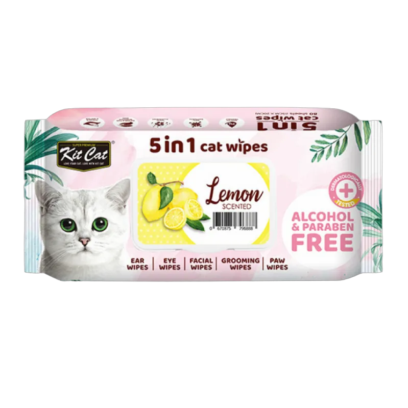 Kit Cat Wet Wipes 5 in 1 Lemon Scented 80 pcs