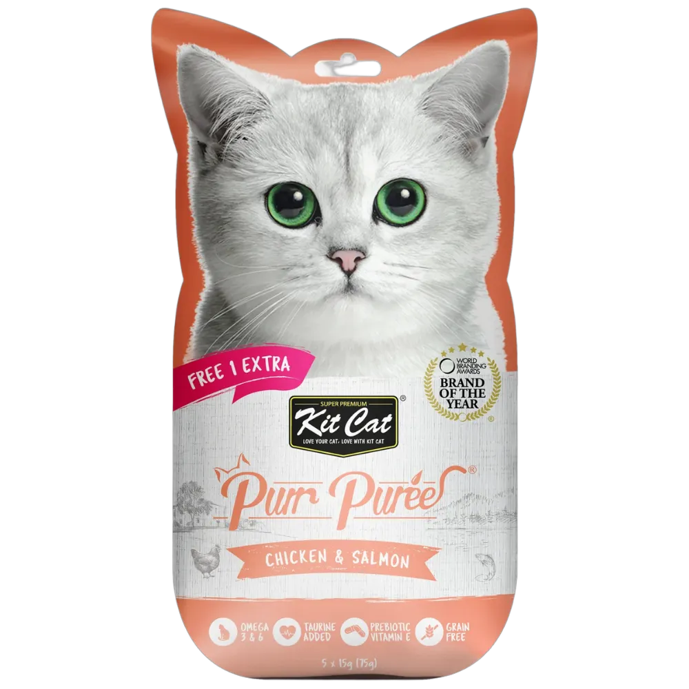 Kit Cat Puree Chicken & Salmon 15gx4 Sachets #388193