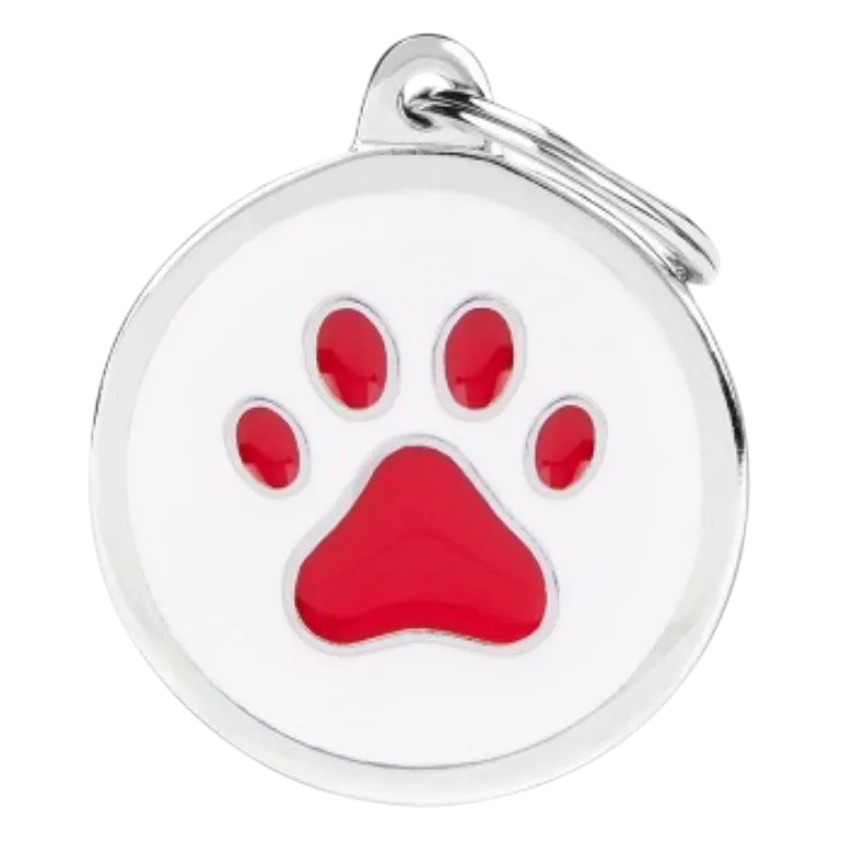 MF Tags BIG WHITE CIRCLE RED PAW