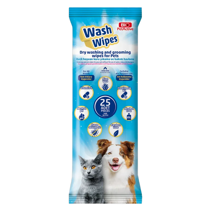 Bio PetActive Wash Wipes Dry Cleaning and Care 25 Pcs for Cats & Dogs